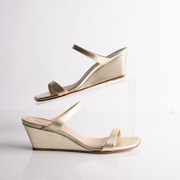 Stuart Weitzman Womens Aleena 50 Wedge Sandals Gold EU 37 US 6.5 Metallic - Picture 1 of 10